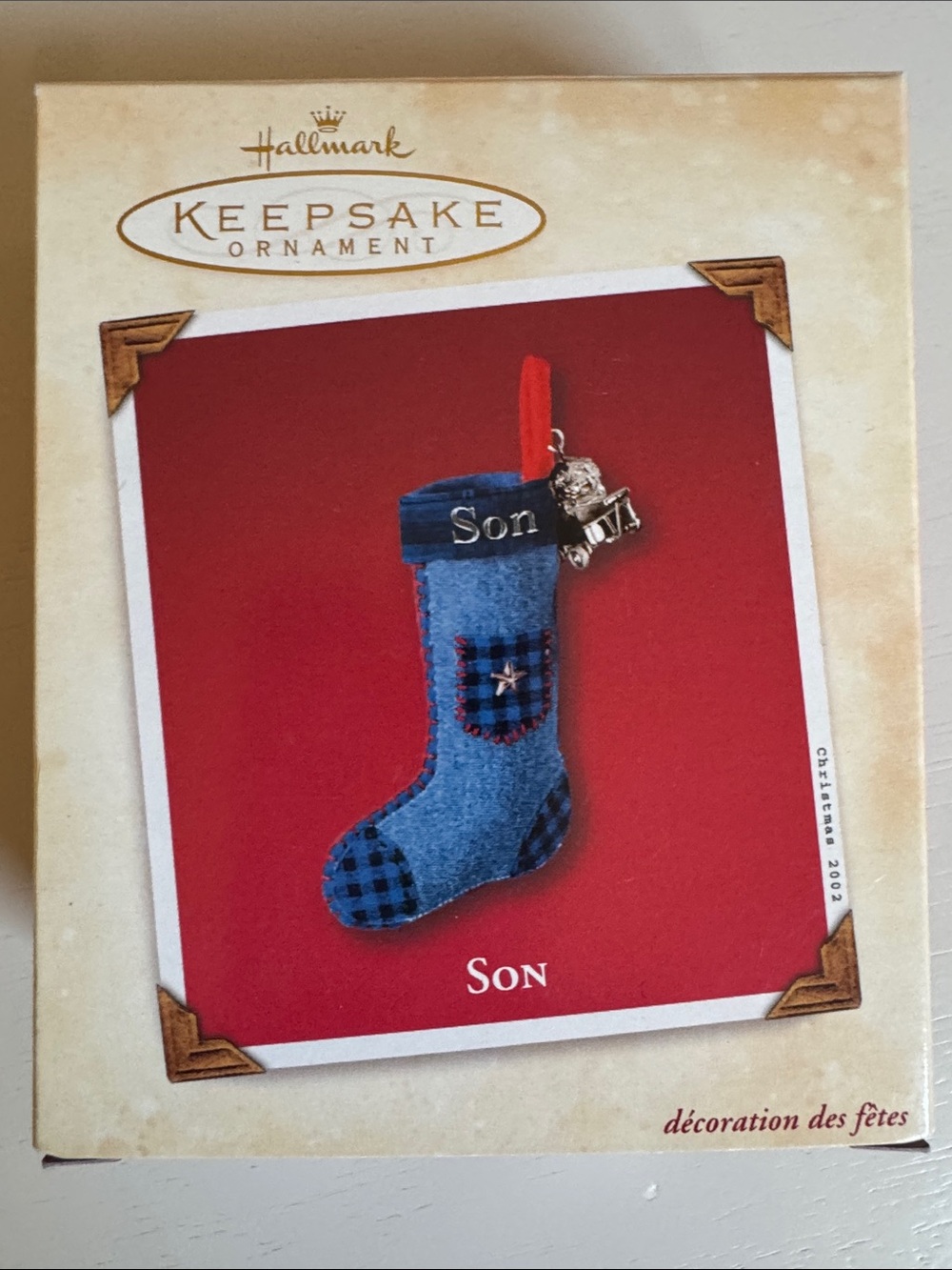 Hallmark Blue Felt 'Son' Stocking Ornament with Red Loop